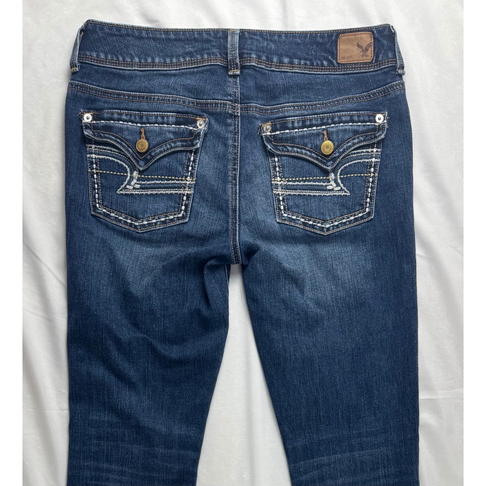 American Eagle Kick Boot Jeans Womens 6 Dark Wash Flap Pocket Bootcut Denim - Picture 16 of 16